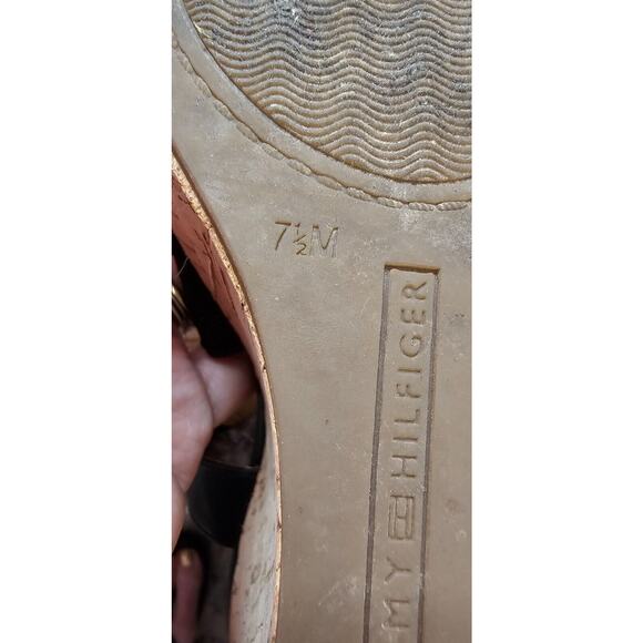 Tommy Hilfiger Sandals Womens 7.5M Keiko Black Subtle Logo‎ Strappy Woven Wedges - Picture 6 of 7